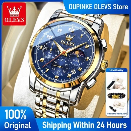 OLEVS Mens Watch Sports Multifunctional Moon Phase Quartz Wristwatch S