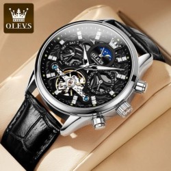 OLEVS 6658 Mens Watch Business Leather Strap Reloj Hollow out Mechanic