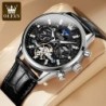 OLEVS 6658 Mens Watch Business Leather Strap Reloj Hollow out Mechanic