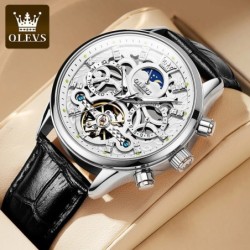 OLEVS 6658 Mens Watch Business Leather Strap Reloj Hollow out Mechanic