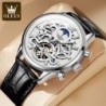 OLEVS 6658 Mens Watch Business Leather Strap Reloj Hollow out Mechanic