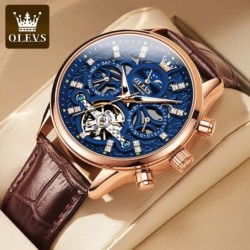 OLEVS 6658 Mens Watch Business Leather Strap Reloj Hollow out Mechanic
