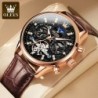OLEVS 6658 Mens Watch Business Leather Strap Reloj Hollow out Mechanic