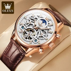 OLEVS 6658 Mens Watch Business Leather Strap Reloj Hollow out Mechanic