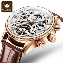 OLEVS 6658 Mens Watch Business Leather Strap Reloj Hollow out Mechanic