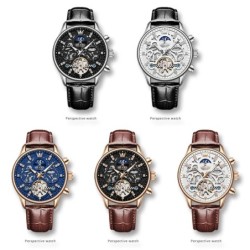 OLEVS 6658 Mens Watch Business Leather Strap Reloj Hollow out Mechanic