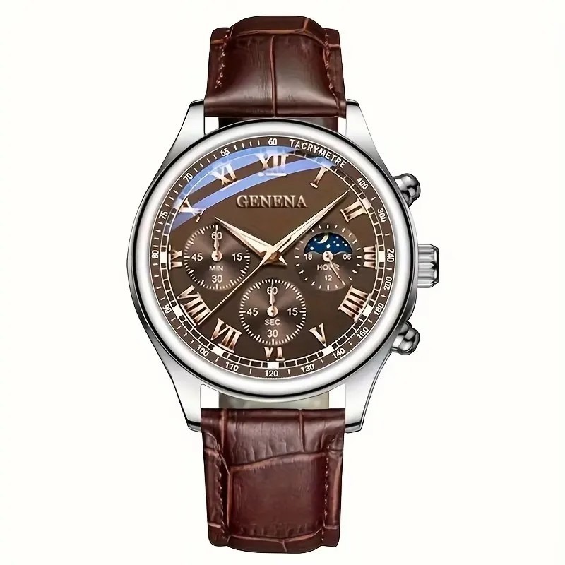 GENEVA High Quality Men's Luxury Belt Fashion Quartz Watch Men Round B