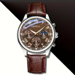 GENEVA High Quality Men's Luxury Belt Fashion Quartz Watch Men Round B