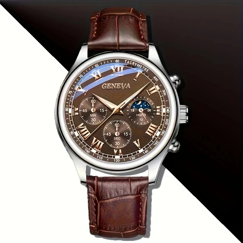 GENEVA High Quality Men's Luxury Belt Fashion Quartz Watch Men Round B