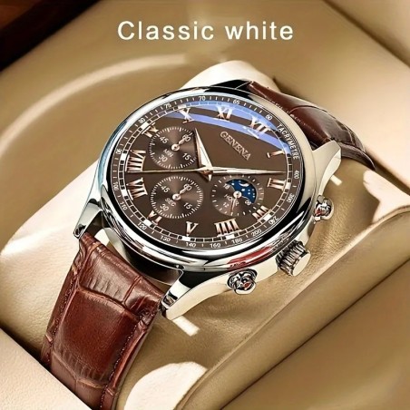 GENEVA High Quality Men's Luxury Belt Fashion Quartz Watch Men Round B