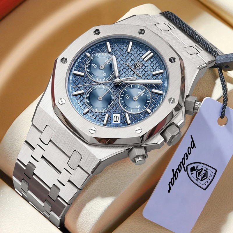 POEDAGAR Luxury Men's Watches Stainless Steel Date Chronograph Male Wa