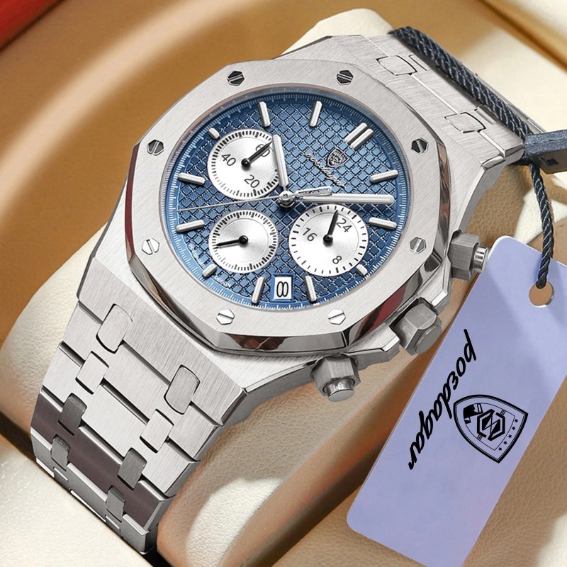 POEDAGAR Luxury Men's Watches Stainless Steel Date Chronograph Male Wa