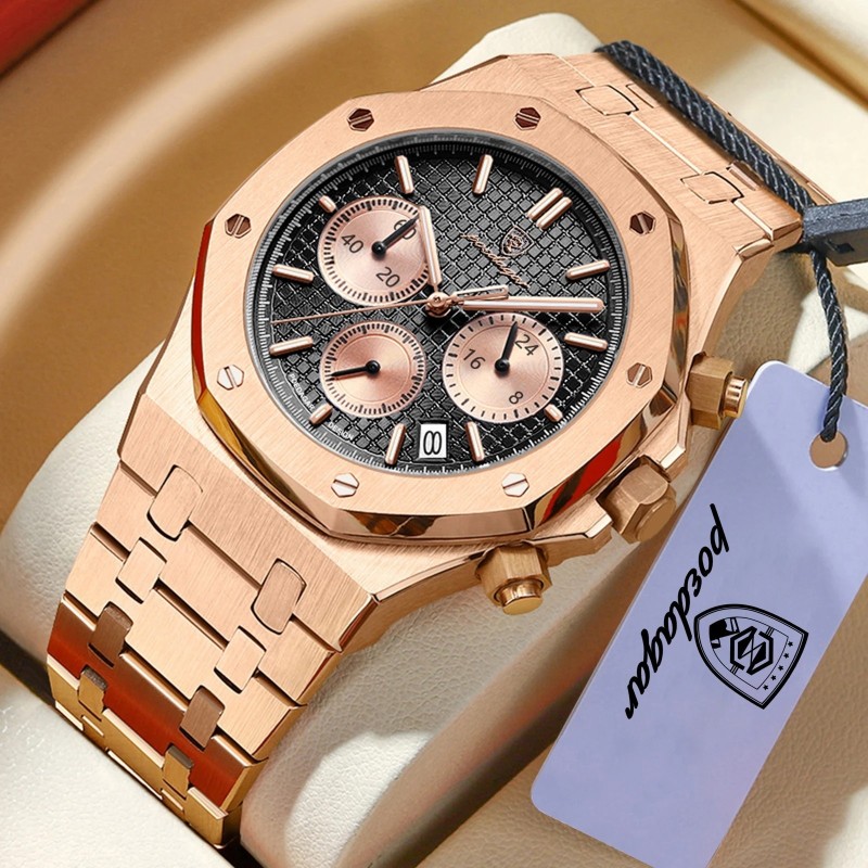 POEDAGAR Luxury Men's Watches Stainless Steel Date Chronograph Male Wa