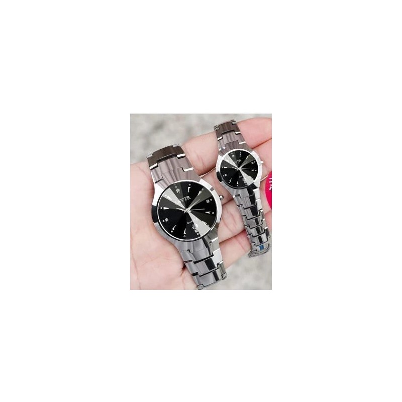 2pcs Couples Dial Cutting Quartz Watch Business Fashion Analog Calenda