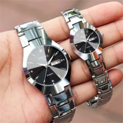 2pcs Couples Dial Cutting Quartz Watch Business Fashion Analog Calenda