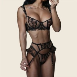 Ellolace Elegant Women's Lingerie Sets Sexy Floral Embroidery Ruffled 