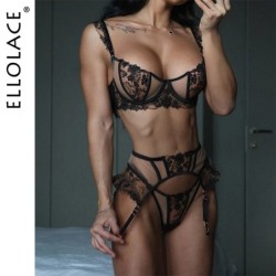 Ellolace Elegant Women's Lingerie Sets Sexy Floral Embroidery Ruffled 