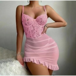 New Women's Lingerie Night Dress Transparent Bra Thong Underwear Set D