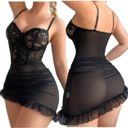 New Women's Lingerie Night Dress Transparent Bra Thong Underwear Set D