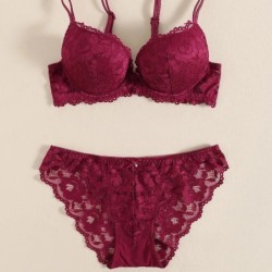 1 Set Elegant Lace Embroidery Breathable Fabric Lingerie Set Push-Up B