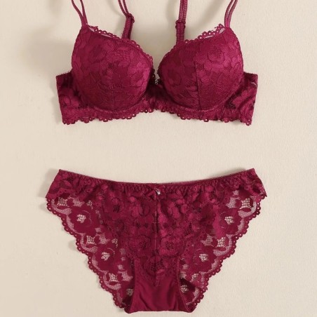 1 Set Elegant Lace Embroidery Breathable Fabric Lingerie Set Push-Up B