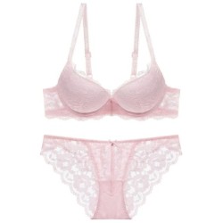 1 Set Elegant Lace Embroidery Breathable Fabric Lingerie Set Push-Up B
