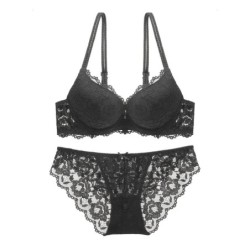 1 Set Elegant Lace Embroidery Breathable Fabric Lingerie Set Push-Up B
