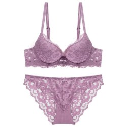 1 Set Elegant Lace Embroidery Breathable Fabric Lingerie Set Push-Up B