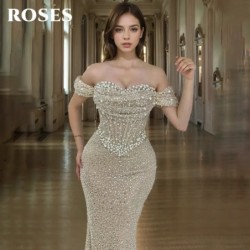 ROSES Pearl Gorgeous Prom Dress Sweetheart Off the Shoulder Hollow Pro