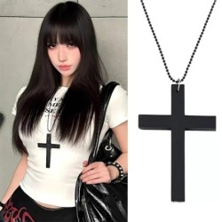 Fashion Punk Gothic Wood Cross Pendant Necklace for Women Men Hallowee