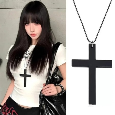 Fashion Punk Gothic Wood Cross Pendant Necklace for Women Men Hallowee