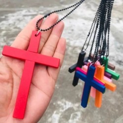 Fashion Punk Gothic Wood Cross Pendant Necklace for Women Men Hallowee