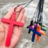 Fashion Punk Gothic Wood Cross Pendant Necklace for Women Men Hallowee