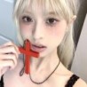 Fashion Punk Gothic Wood Cross Pendant Necklace for Women Men Hallowee