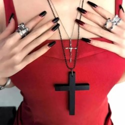 Fashion Punk Gothic Wood Cross Pendant Necklace for Women Men Hallowee
