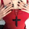 Fashion Punk Gothic Wood Cross Pendant Necklace for Women Men Hallowee