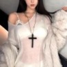 Fashion Punk Gothic Wood Cross Pendant Necklace for Women Men Hallowee