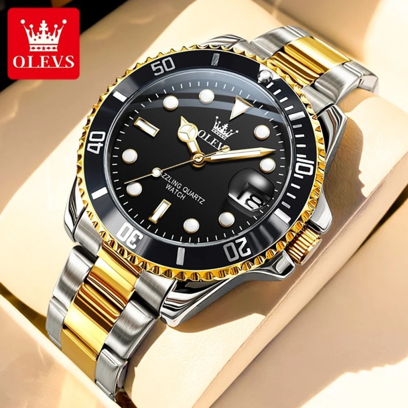 OLEVS 5885 Men's Watches Business Stainless Steel Strap Green Quartz W