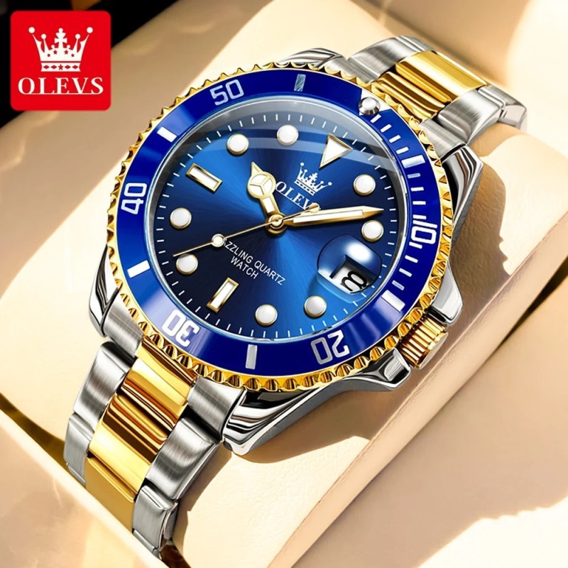 OLEVS 5885 Men's Watches Business Stainless Steel Strap Green Quartz W