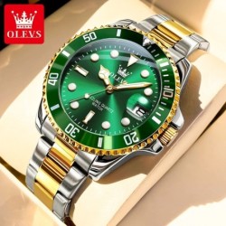OLEVS 5885 Men's Watches Business Stainless Steel Strap Green Quartz W