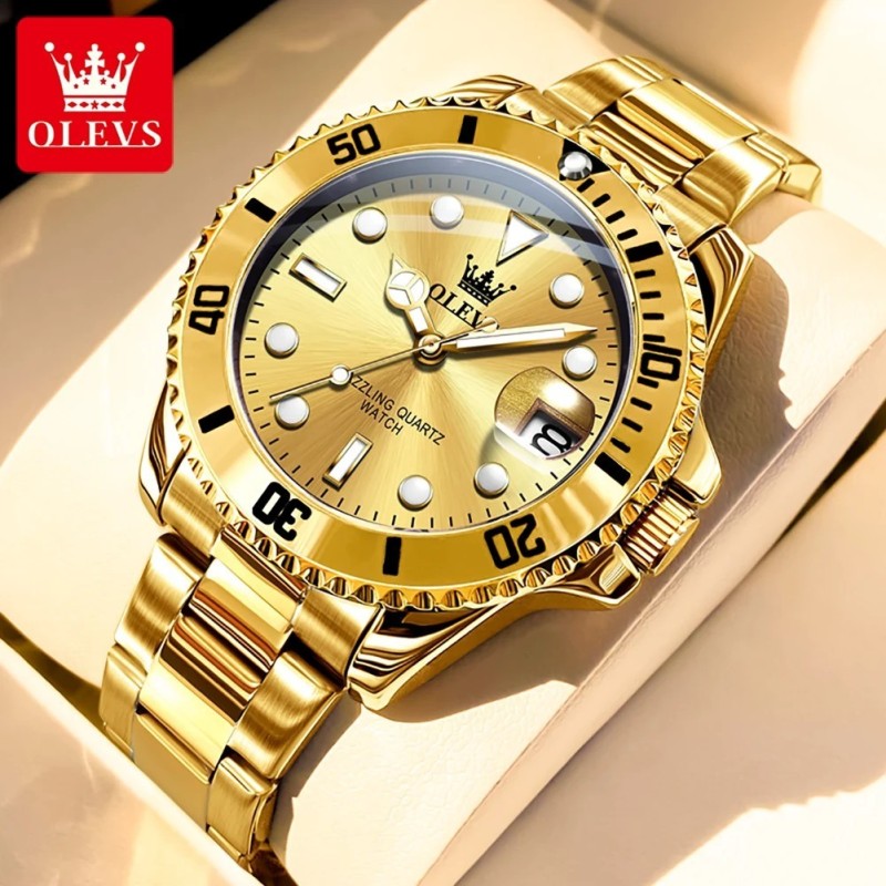 OLEVS 5885 Men's Watches Business Stainless Steel Strap Green Quartz W