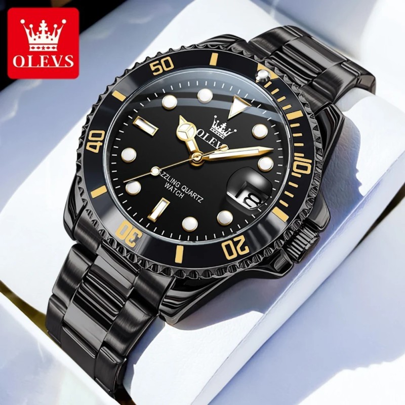 OLEVS 5885 Men's Watches Business Stainless Steel Strap Green Quartz W