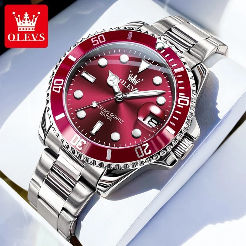 OLEVS 5885 Men's Watches Business Stainless Steel Strap Green Quartz W