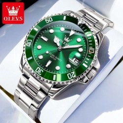 OLEVS 5885 Men's Watches Business Stainless Steel Strap Green Quartz W