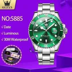 OLEVS 5885 Men's Watches Business Stainless Steel Strap Green Quartz W