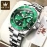 OLEVS 5885 Men's Watches Business Stainless Steel Strap Green Quartz W
