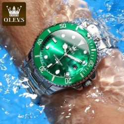 OLEVS 5885 Men's Watches Business Stainless Steel Strap Green Quartz W