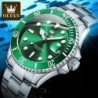 OLEVS 5885 Men's Watches Business Stainless Steel Strap Green Quartz W