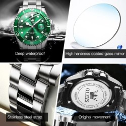 OLEVS 5885 Men's Watches Business Stainless Steel Strap Green Quartz W