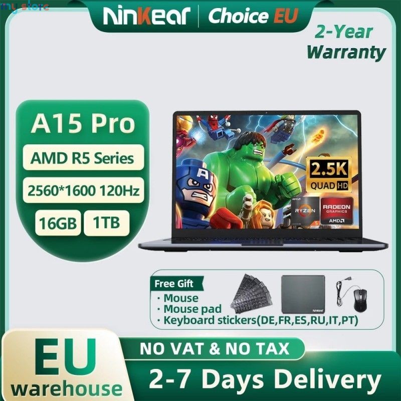 Ninkear A15 Pro Laptop AMD Ryzen 5, 16“ 120Hz 2.5K Display Screen 16GB 1TB Fingerprint Unlock Notebook Office Computer [product.